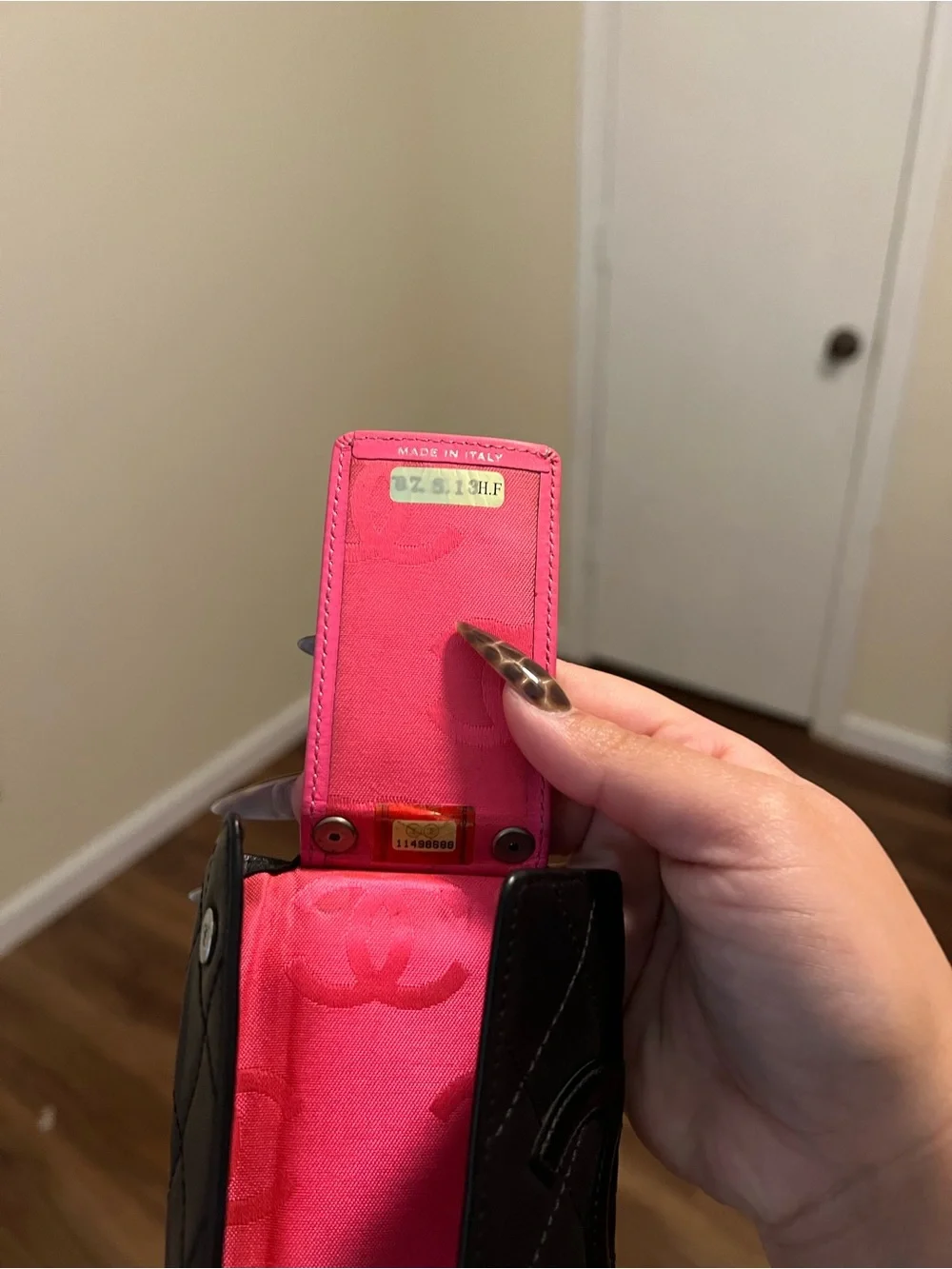 CHANEL Black Leather Key & Card Holder with Pink Interior